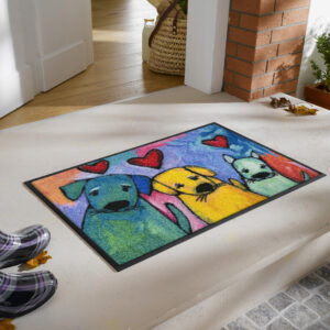 Tekstylna wycieraczka Doggies z czerwonymi sercami